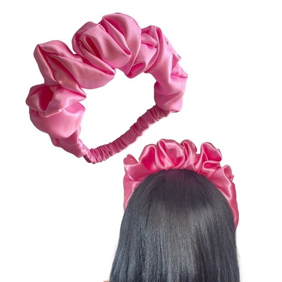 Pink Satin Headband wrap scrunched For Women Pleated design - Picture 1 of 7